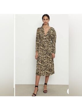 ba&sh Women's Imany Printed Beige Midi Dress Size S